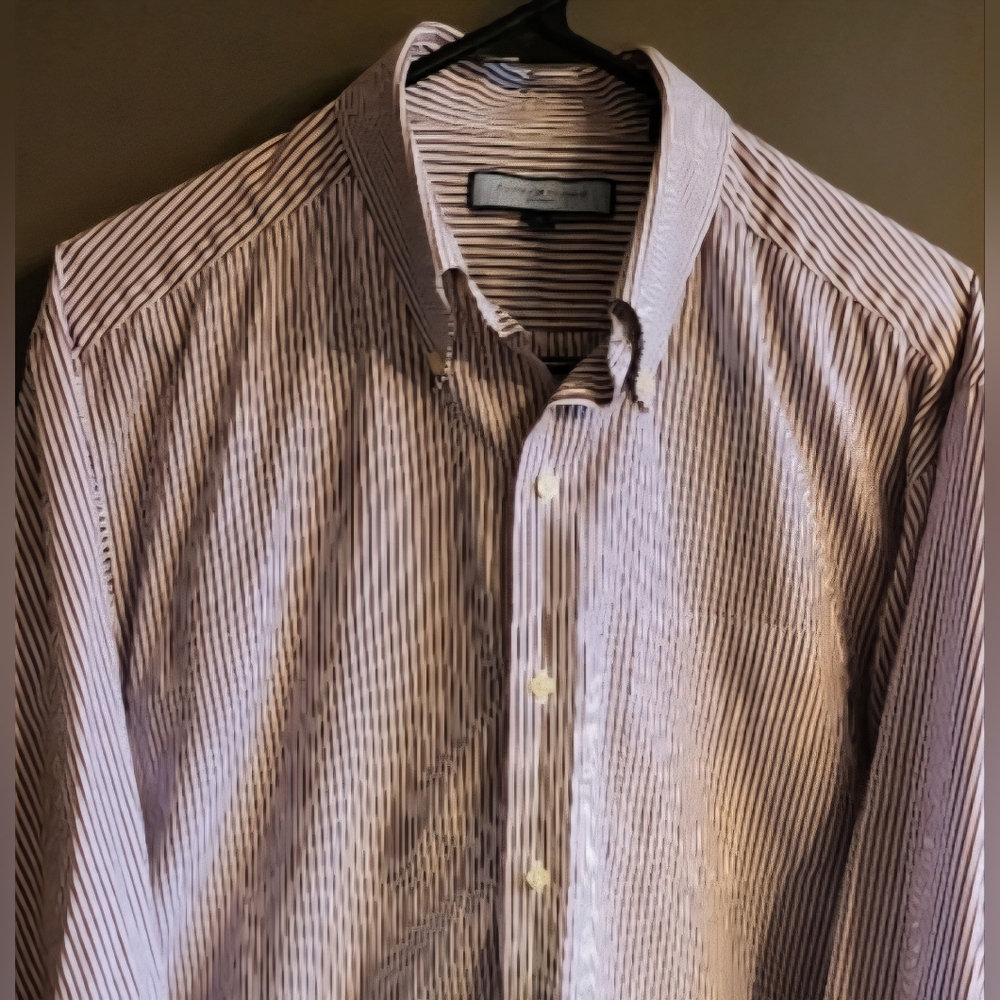 Tommy Hilfiger Men's Shirt Red Striped Long Sleeve Button-down Dress/Casual Sz L